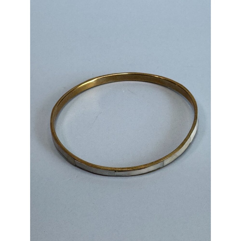 Gold-Tone Thin Bangle Bracelet With Inlaid Abalone Shell Design - Picture 5 of 5